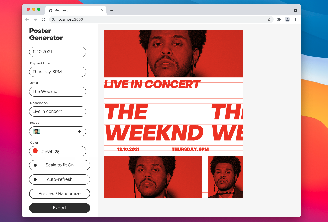 Screenshot of tool generated using Mechanic